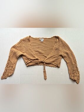 Guess Crocheted Tie-Front Cropped bolero Cardigan sequin bell sleeves boho Y2K